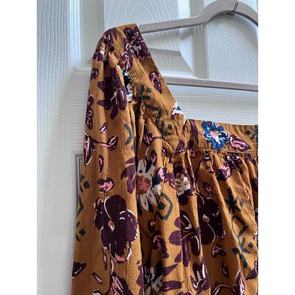 Sonoma Brown Print Square Neck Lyocell Rayon Blend Peasant Boho Blouse Size 1X - Picture 4 of 10